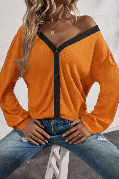 Casual Solid Patchwork Buttons V Neck T-Shirts