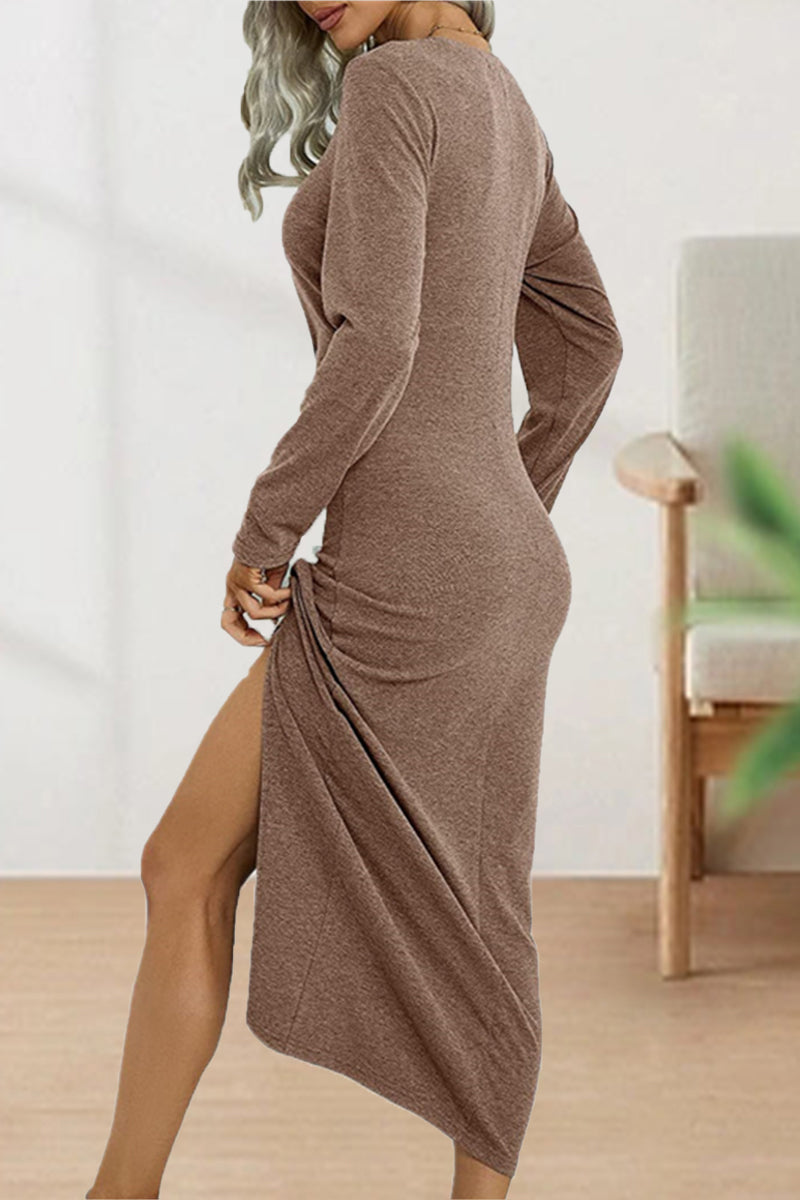 Sweet Elegant Solid Fold O Neck Sheath Dresses