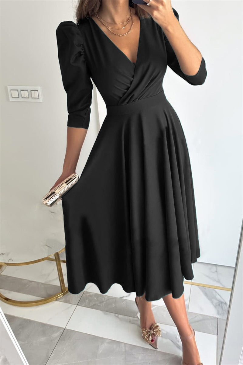 Sweet Elegant Solid Solid Color V Neck A Line Dresses