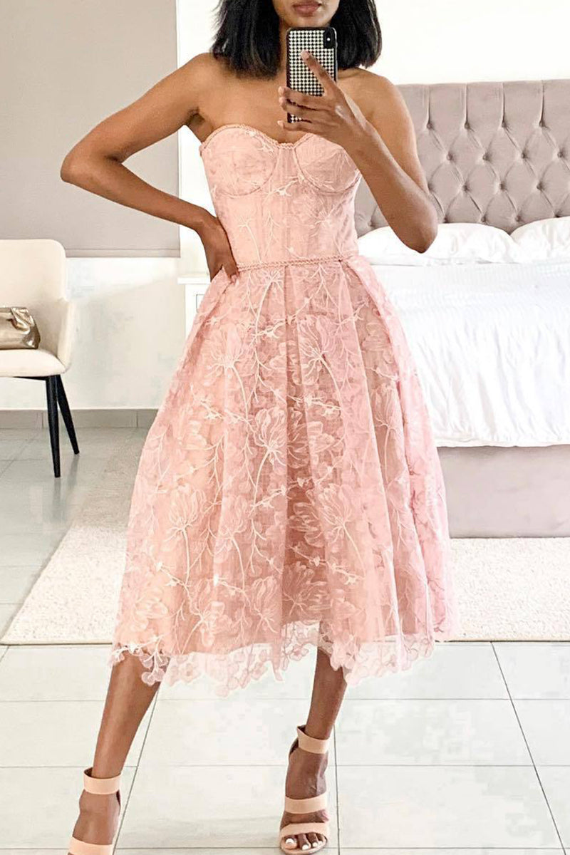 Print Patchwork Strapless Irregular Dress Dresses