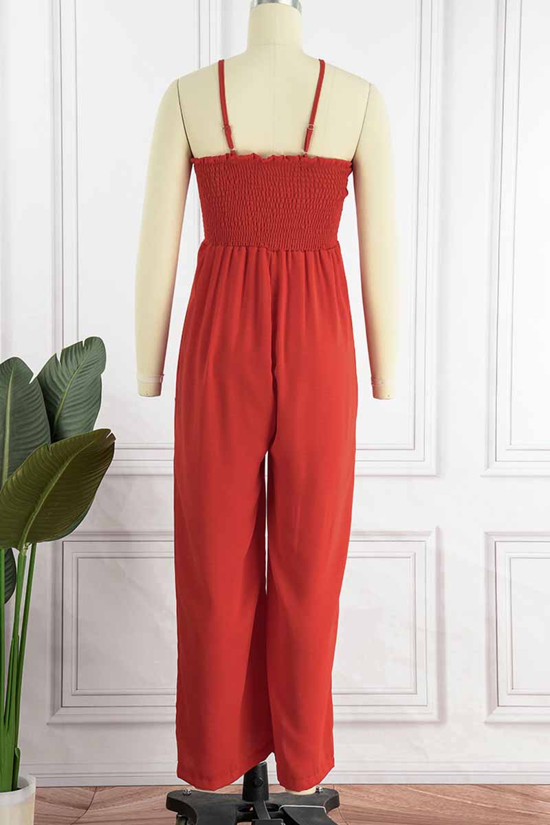 Fashion Living Solid Pocket Spaghetti Strap Loose Jumpsuits