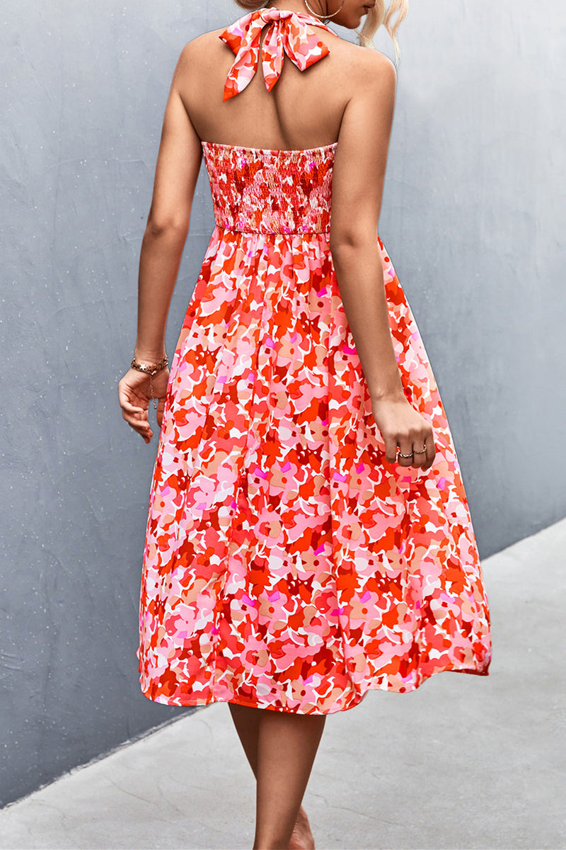 Sweet Print Frenulum Printing Halter A Line Dresses