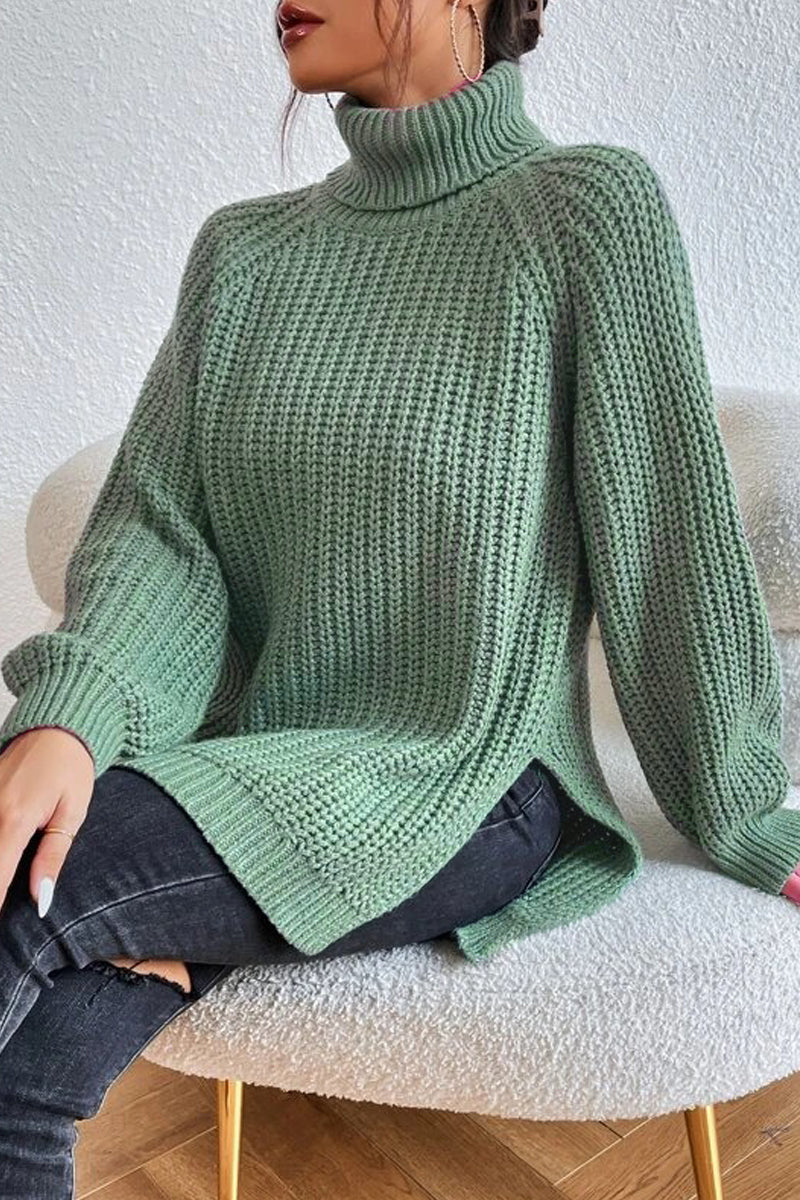 Casual Solid Basic Turtleneck Tops