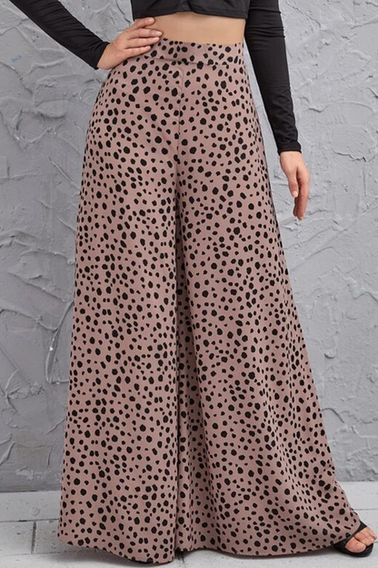 Casual Leopard Printing Loose High Waist Wide Leg Full Print Bottoms