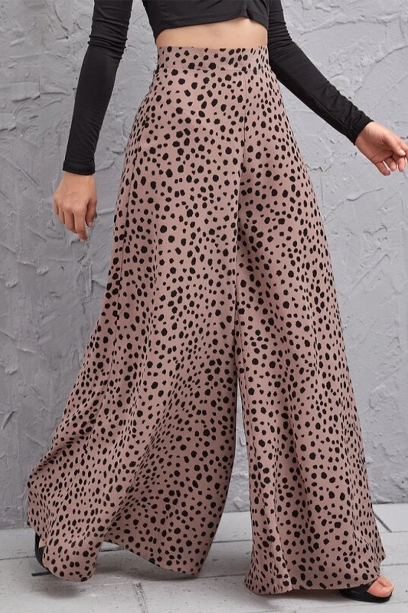 Casual Leopard Printing Loose High Waist Wide Leg Full Print Bottoms