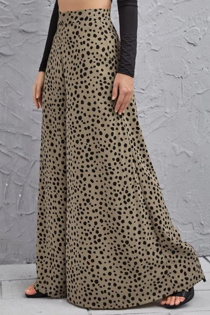 Casual Leopard Printing Loose High Waist Wide Leg Full Print Bottoms