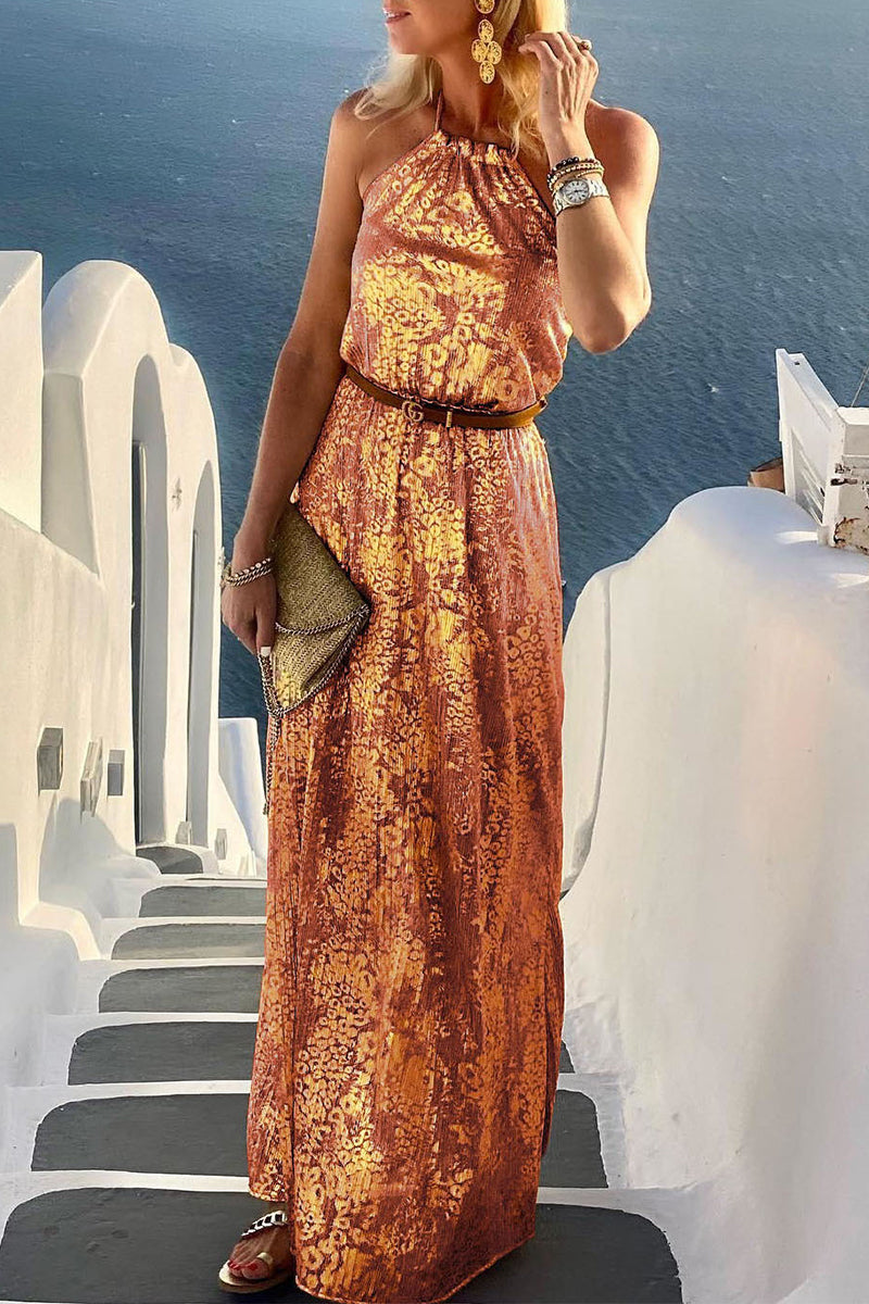 Elegant Vacation Backless Without Belt Halter A Line Dresses