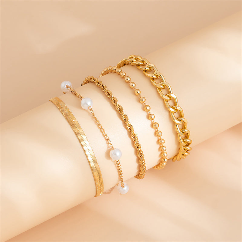 Casual Patchwork Chains Pearl Bracelets