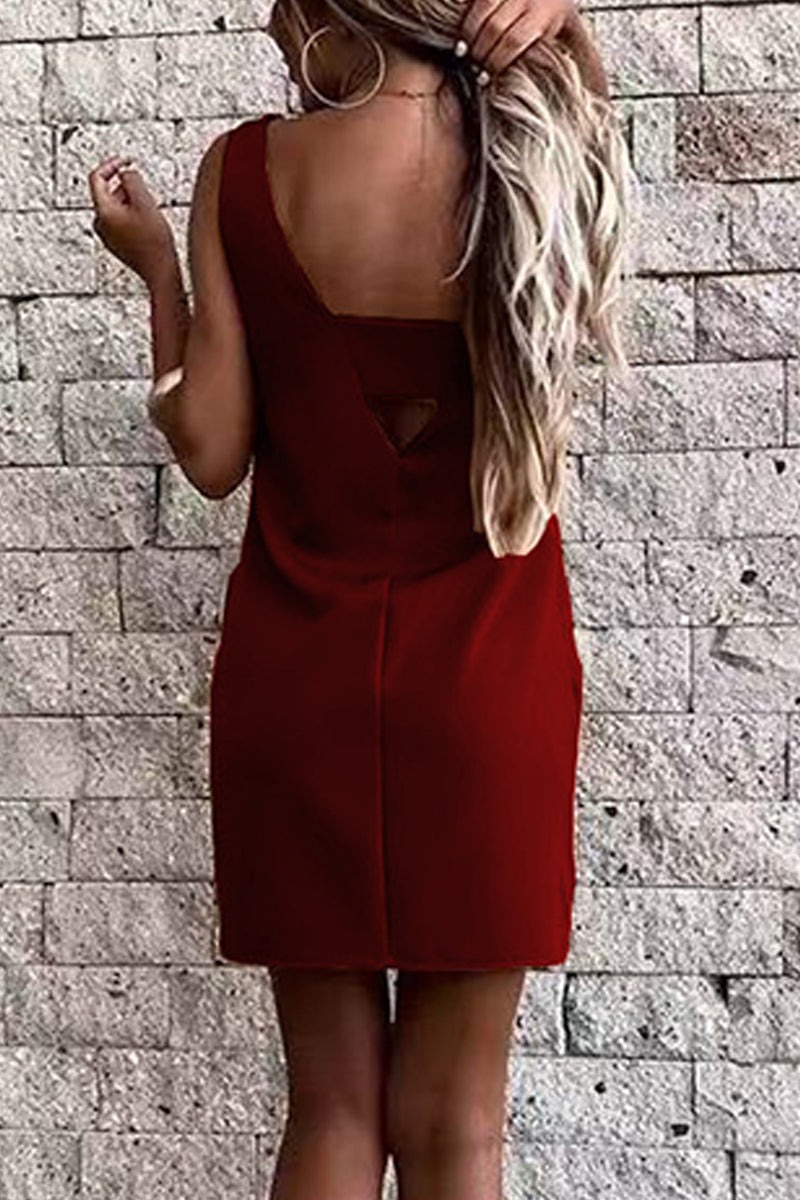 Solid Backless O Neck Pencil Skirt Dresses