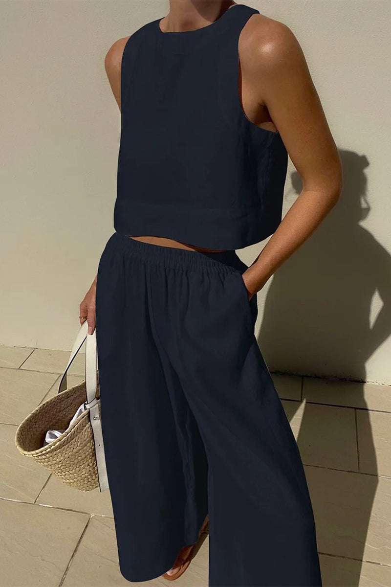 Casual Simplicity Solid Solid Color O Neck Sleeveless Two Pieces