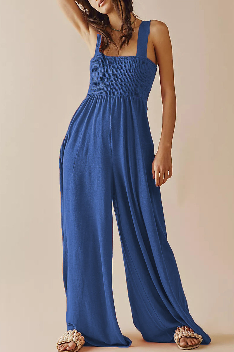 Casual Simplicity Solid Pocket Loose Jumpsuits