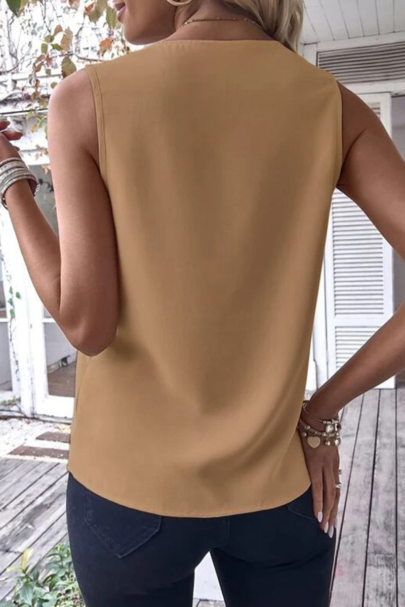 Casual Simplicity Solid Patchwork V Neck Tops