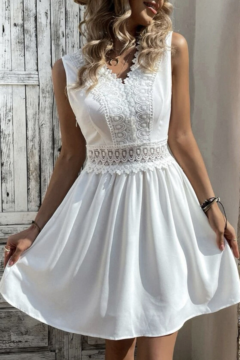 Elegant Solid Lace V Neck A Line Dresses