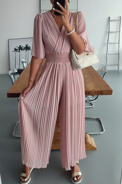 Casual Solid Fold V Neck Loose Jumpsuits