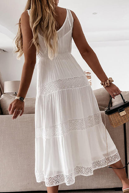 Elegant Solid Lace V Neck Dresses