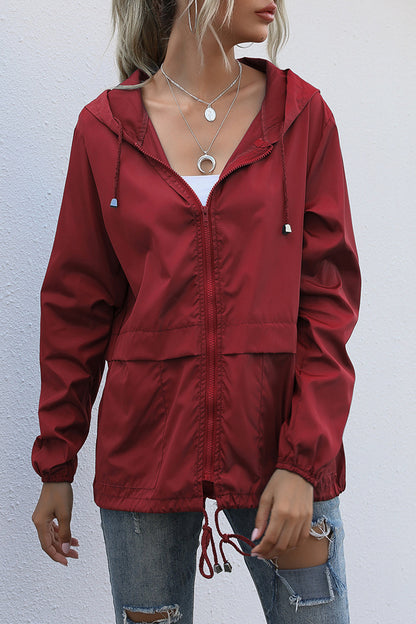 Casual Solid Zipper Hooded Collar Outerwear