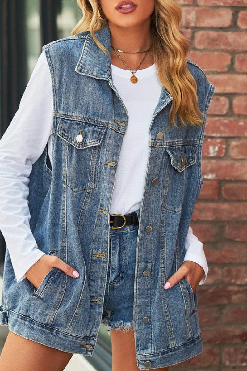 Casual Solid Patchwork Turndown Collar Short Sleeve Regular Denim Jacket