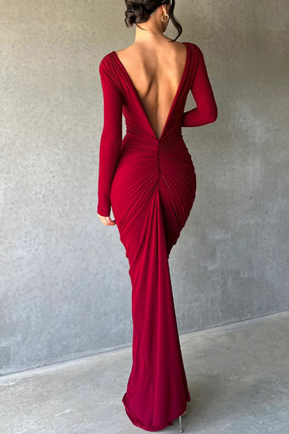 Sexy Solid Fold V Neck A Line Dresses