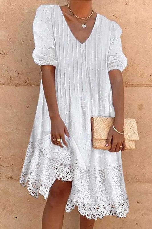 Sweet Elegant Solid Lace V Neck A Line Dresses