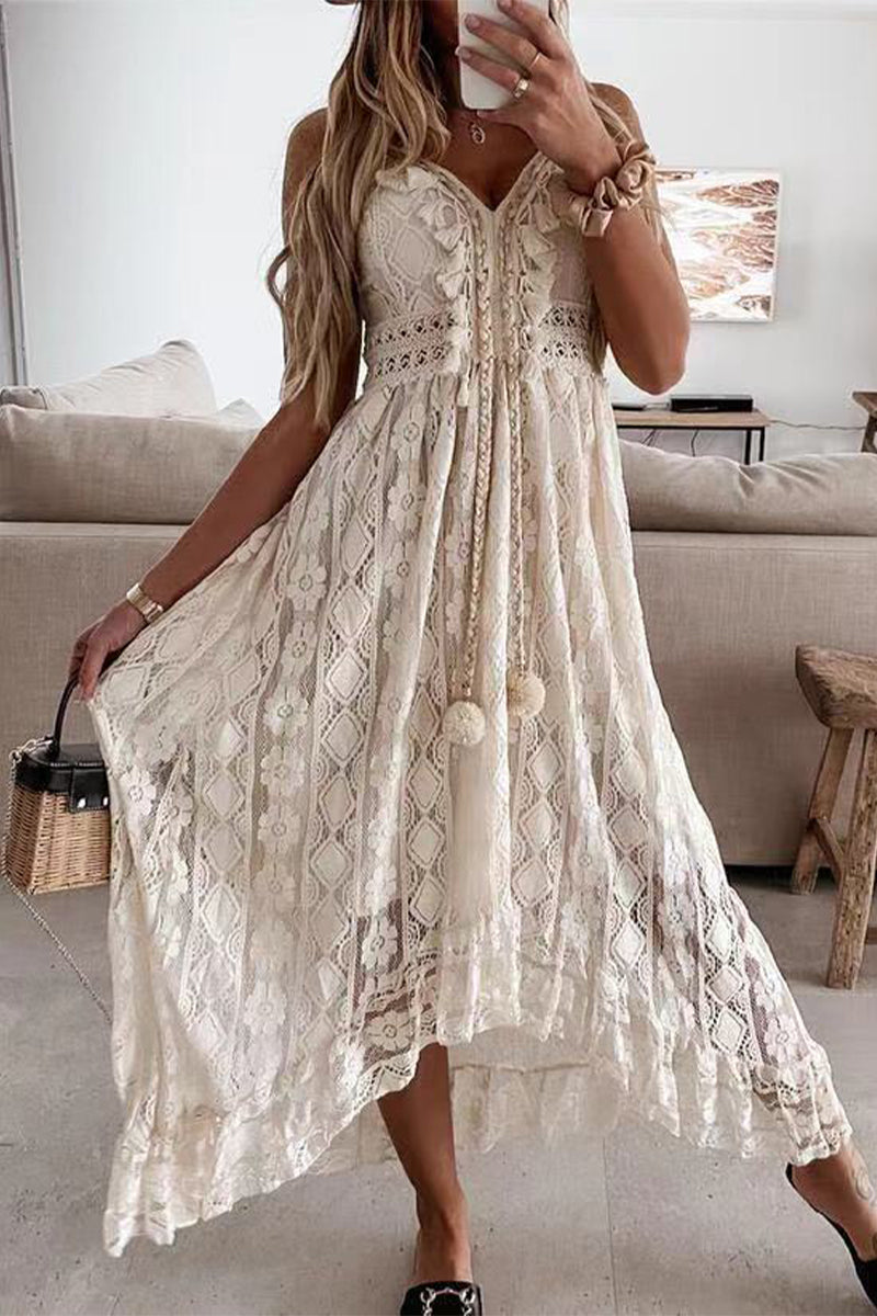 Elegant Solid Lace V Neck A Line Dresses