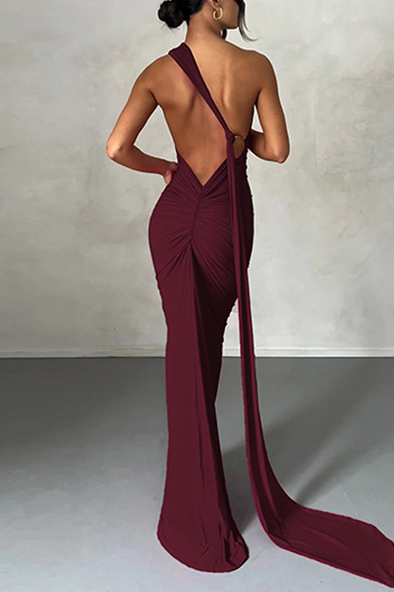 Sexy Solid Backless Halter One Step Skirt Dresses