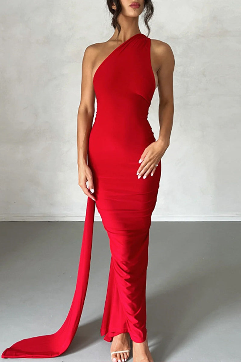 Sexy Solid Backless Halter One Step Skirt Dresses