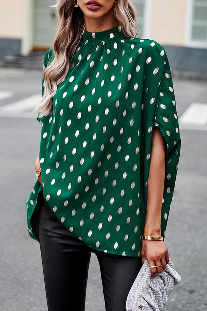 British Style Elegant Polka Dot Bandage Mandarin Collar Tops