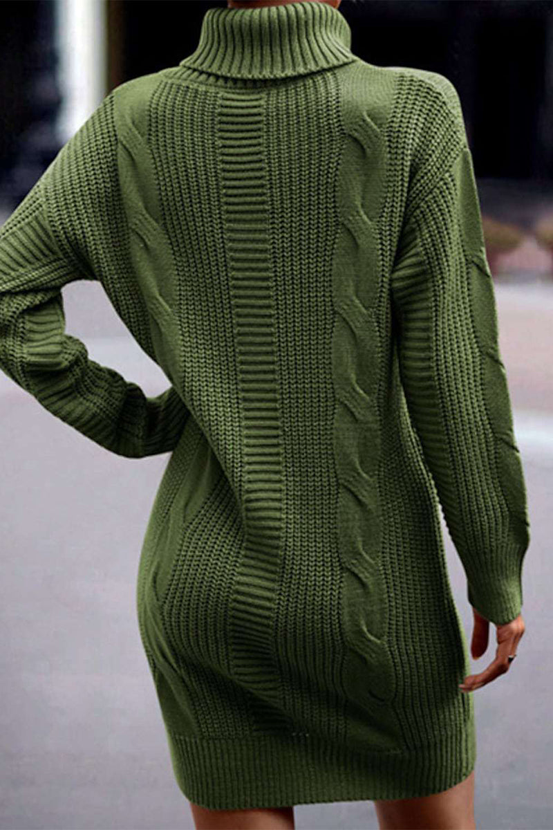 Casual Solid Make Old Turtleneck Long Sleeve Dresses