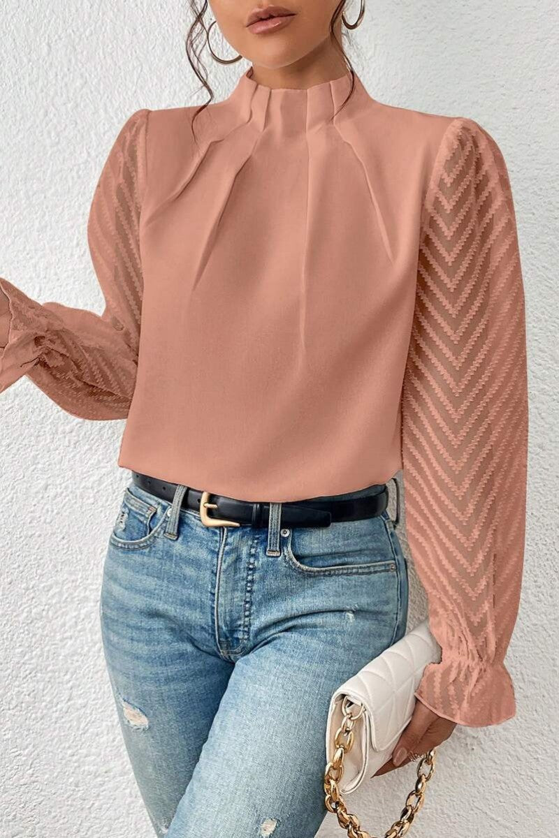 Casual Solid Patchwork Flounce Half A Turtleneck Tops