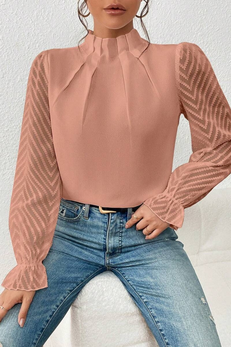 Casual Solid Patchwork Flounce Half A Turtleneck Tops