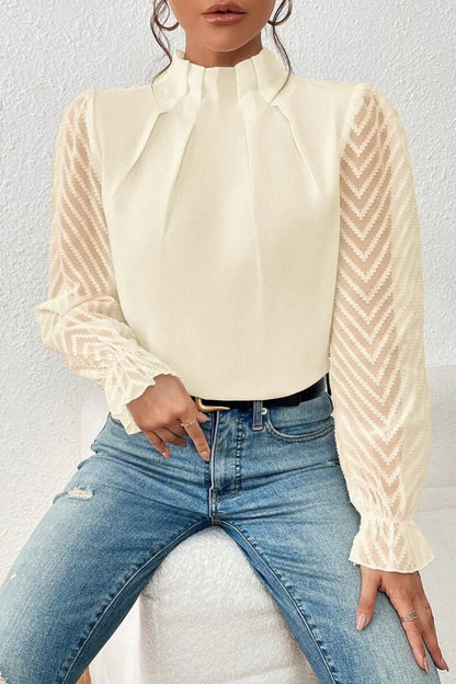 Casual Solid Patchwork Flounce Half A Turtleneck Tops