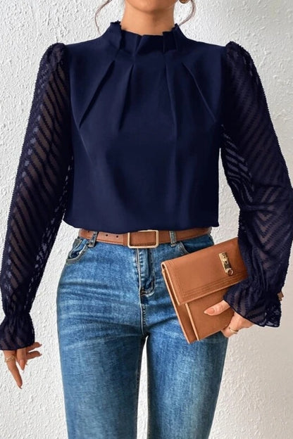 Casual Solid Patchwork Flounce Half A Turtleneck Tops