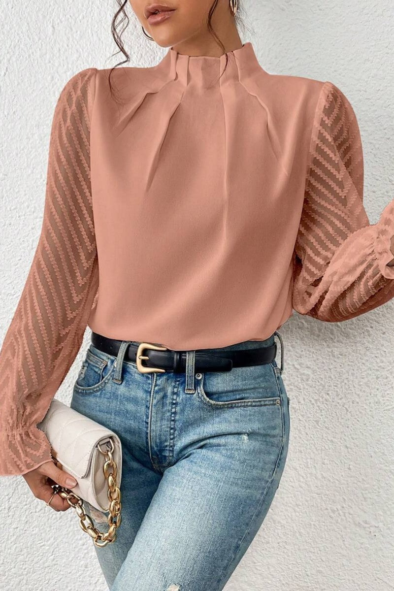 Casual Solid Patchwork Flounce Half A Turtleneck Tops