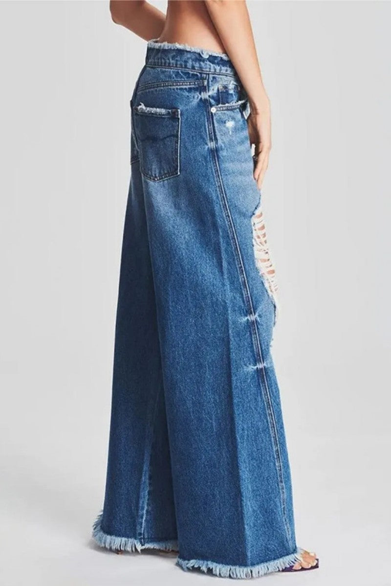 Casual Solid Ripped Patchwork Mid Waist Regular Denim Jeans (Subject To The Actual Object,4 Colors)