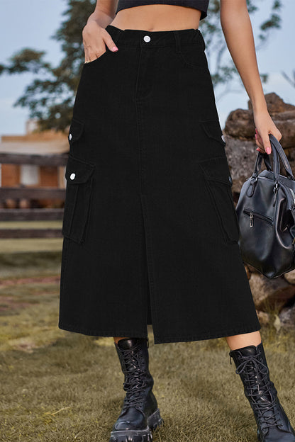 Casual Street Solid Slit High Waist Denim Skirts