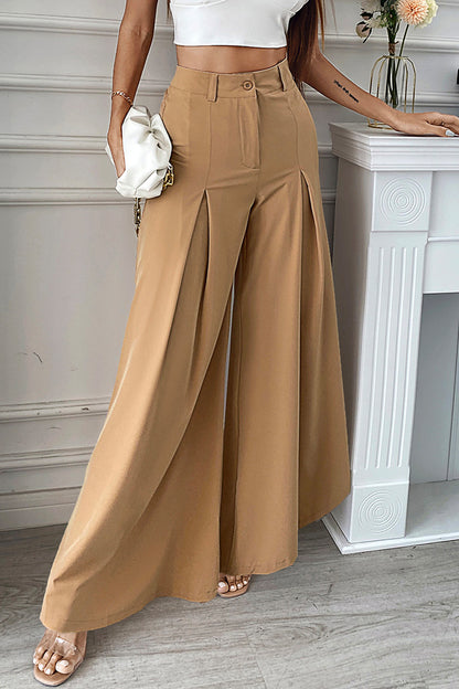 Elegant Solid Fold Loose Wide Leg Solid Color Bottoms(No Belt,3 Colors)