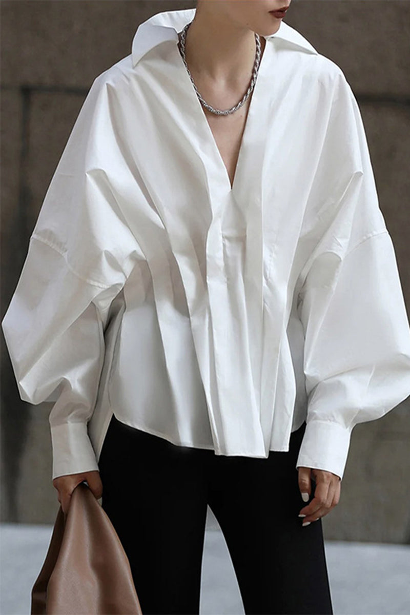 Work Solid Fold Turndown Collar Tops