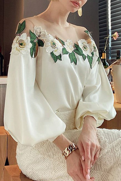 Celebrities Elegant Embroidery Patchwork Off the Shoulder Tops